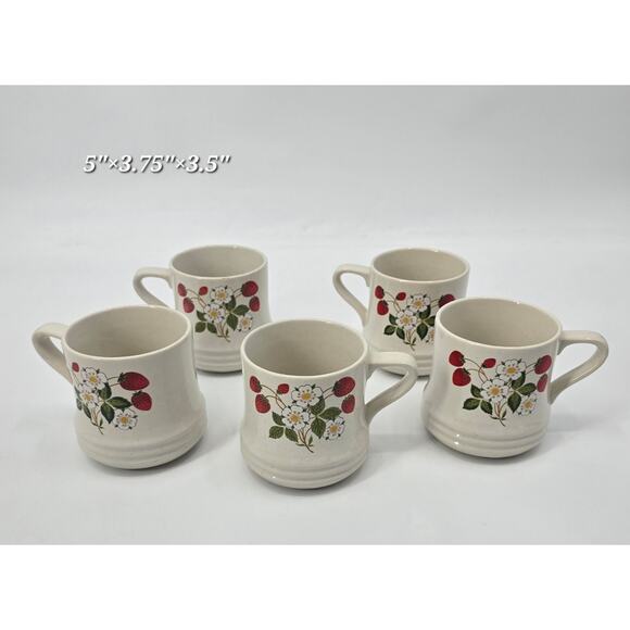 Vintage Smithfield Stoneware Strawberry Fair Coffee Mugs – Set of 5 - Picture 1 of 5